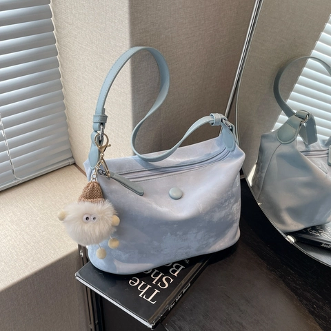 Sac Sous Le Bras Pour Femme En Cuir PU Souple Forme Boulette Sac À Bandoulière Avec Charmant Mouton En Peluche Sac À Main Tendance