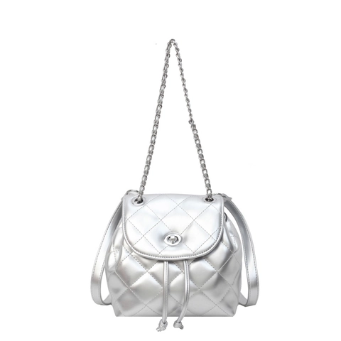 Mini Backpack For Women Quilted PU Leather Chain Drawstring Bucket Fashion Shoulder Bag