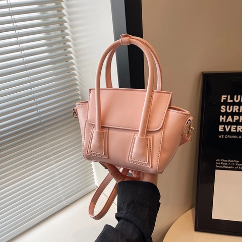 PU Leder Damen Henkeltasche Doppelgriffe Abnehmbarer Verstellbarer Gurt Klappe Magnetverschluss Schicke Strukturierte Umhängetasche