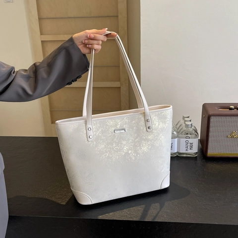 Damen Tote Bag Große Kapazität Metallische Riss Textur PU Leder Schultertasche Handtasche Pendler Mode