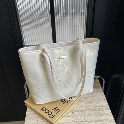 Damen Tote Bag Große Kapazität Metallische Riss Textur PU Leder Schultertasche Handtasche Pendler Mode