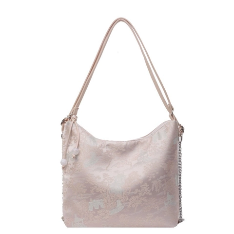 Damen Umhängetasche Im Neuen Chinesischen Stil Jacquard Stickerei Blumen Landschaftsmuster Große Kapazität Rucksack Mit Kette