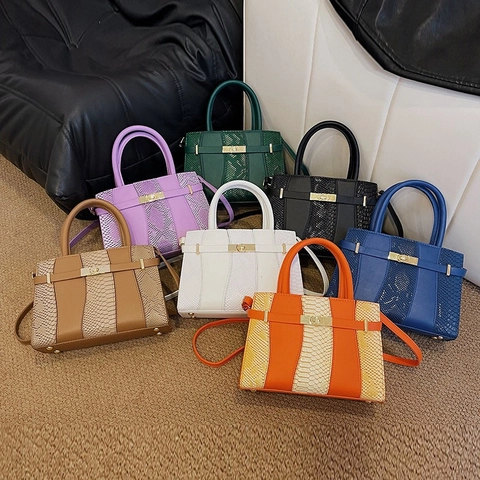 Handtas Dames Crossbodytas PU Leer Slangenpatroon Color Block Handvat Metalen Slot Modieuze Veelzijdige Tas
