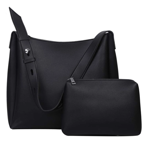 Women Large Capacity PU Leather Tote Shoulder Bag And Small Pouch Minimalist Commute With Adjustable Strap