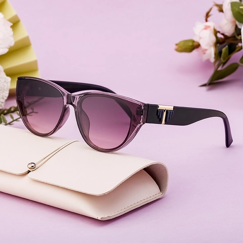 Women Cat Eye Sunglasses Vintage Trendy UV400 Protection Gradient Lenses PC Frame Gold T-Metal Decor Outdoor Driving