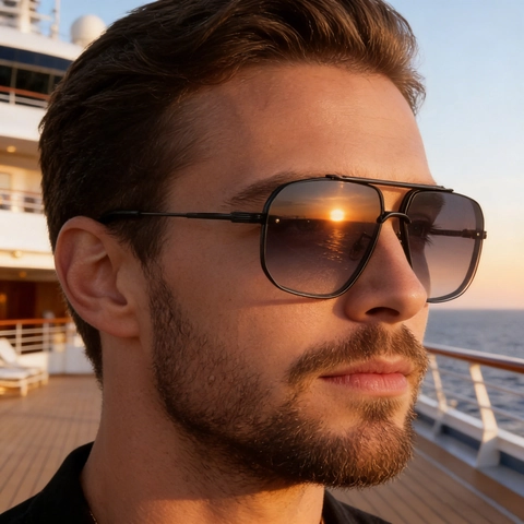 Quadratische Aviator Sonnenbrille Metall Doppelsteg UV400 Schutz Farbverlauf Gläser Mode Brille Für Herren