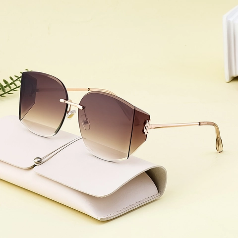 Rimless Sunglasses Metal Frame Oversized Gradient Lens UV400 Fashion Eyewear For Women Men Outdoor Driving