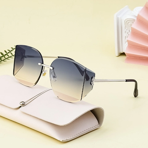 Rimless Sunglasses Metal Frame Oversized Gradient Lens UV400 Fashion Eyewear For Women Men Outdoor Driving