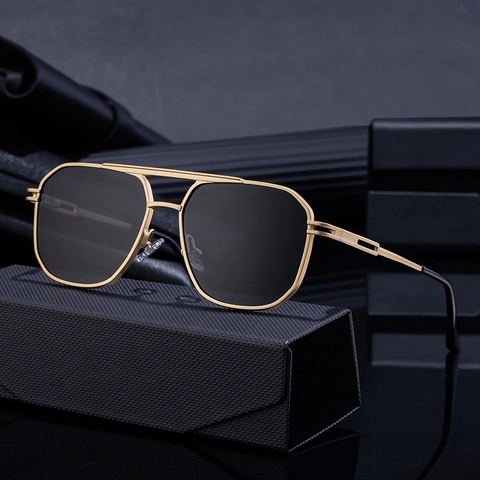 Men Square Aviator Sunglasses Metal Frame Double Bridge PC Lens Retro Fashion Outdoor Travel UV400 Sun Protection