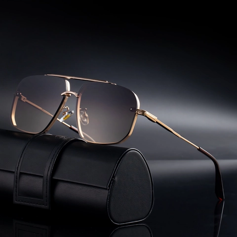 Quadratische Aviator Sonnenbrille Metall Doppelsteg UV400 Schutz Farbverlauf Gläser Mode Brille Für Herren