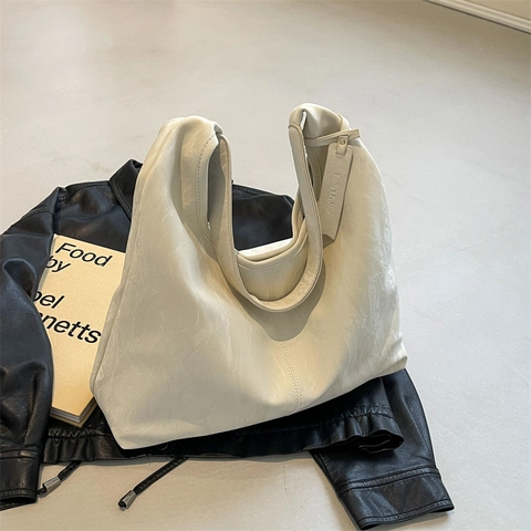 Women Large Capacity Underarm Shoulder Bag Pleated PU Leather Crinkle Hobo Tote Casual Commuter Handbag