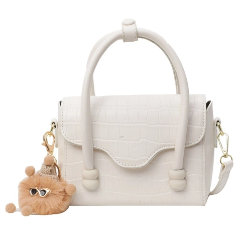 Crocodile Pattern PU Leather Handbag Square Mini Crossbody Shoulder Bag Elegant With Plush Pendant For Women
