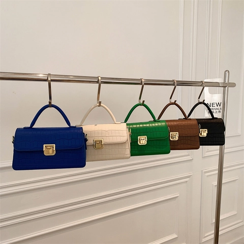 Damen Umhängetasche Krokodilmuster PU Leder Handtasche Griff Metallschloss Klappverschluss Mode Schultertasche