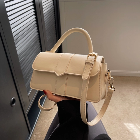 Damen PU Leder Umhängetasche Mit Tragegriff Flip Cover Minimalistischer Urbaner Stil Verstellbarer Riemen Handtasche