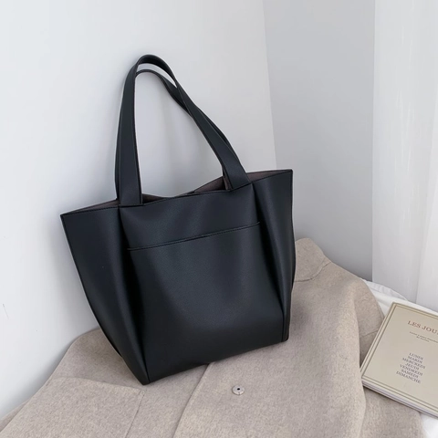 Borsa Tote Grande Donna Minimalista Pelle PU Trama Granata Tasca Esterna Borsa A Spalla Pendolare Versatile