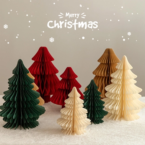 Mini Paper Christmas Tree Honeycomb Foldable Desktop Ornaments For Home Party Festive Decoration Xmas Gift