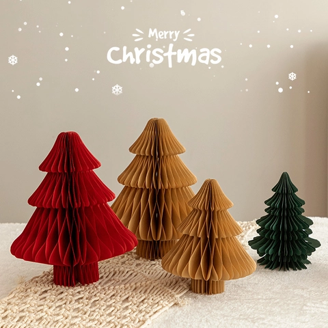 Mini Paper Christmas Tree Honeycomb Foldable Desktop Ornaments For Home Party Festive Decoration Xmas Gift