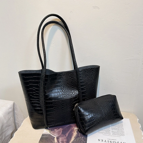 Krokodil Reliëf PU Lederen Tote Bag Grote Capaciteit Dames Schoudertas Met Bijpassende Binnentas Magnetische Sluiting Chic