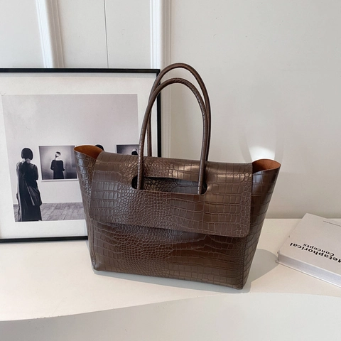 Crocodile Pattern PU Leather Tote Bag Large Capacity Handbag Business Commute Simple Casual For Women