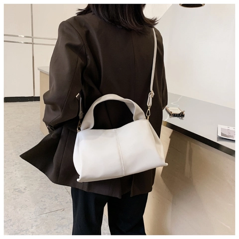 Borsa A Tracolla Da Donna In Pelle PU Morbida Grande Capacità Grana Di Litchi Retro Semplice A Mano Con Tracolla Regolabile