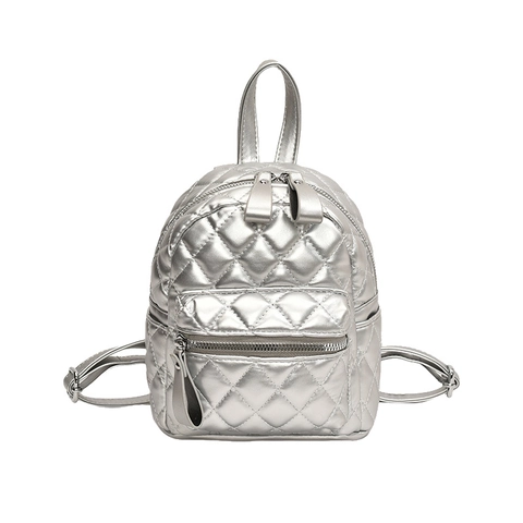 Gesteppter PU-Leder Mini Rucksack Metallic Mode Kleiner Reise-Tagesrucksack Für Damen Mädchen Retro-Stil Wasserdicht