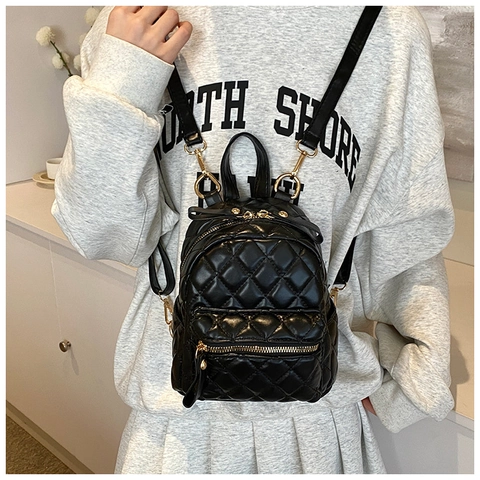 Gesteppter PU-Leder Mini Rucksack Metallic Mode Kleiner Reise-Tagesrucksack Für Damen Mädchen Retro-Stil Wasserdicht