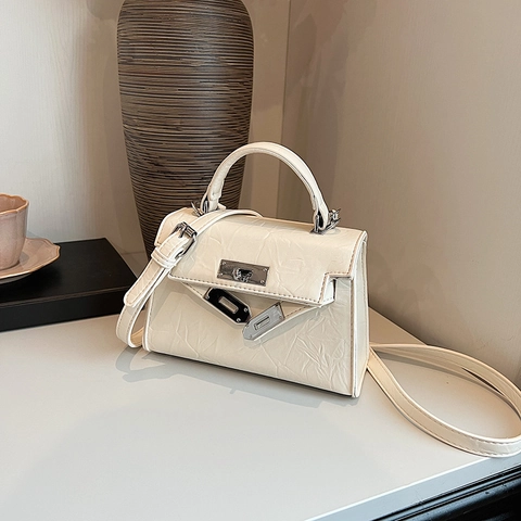Bolso De Mano De Cuero PU Arrugado Para Mujer Mini Bolso De Hombro Con Cierre Giratorio De Plata Forma Cuadrada Moda