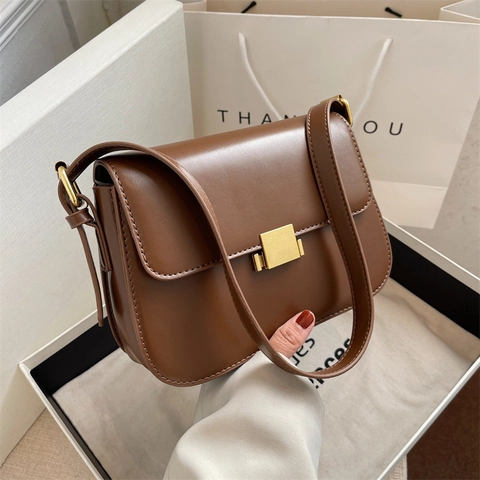 Retro PU Leder Quadratische Umhängetasche Minimalistische Klappe Schultertasche Mit Goldener Schnalle Für Damen Vintage Box Stil