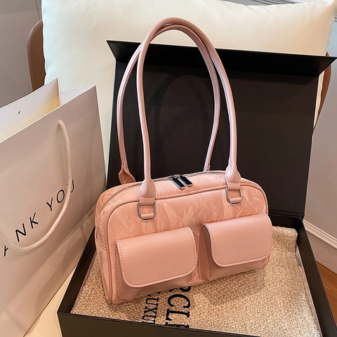 Dames Onderarm Schoudertas PU Leer Marmer Textuur Baguette Tas Met Dubbele Voorzakken Vintage Street Style Handtas