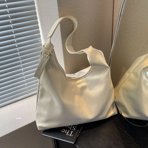 Bolso De Hombro Hobo Vintage Para Mujer Gran Capacidad Cuero PU Bolso De Mano Minimalista Diseño Plisado Color Sólido