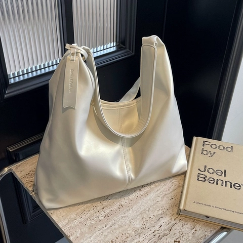 Bolso De Hombro Hobo Vintage Para Mujer Gran Capacidad Cuero PU Bolso De Mano Minimalista Diseño Plisado Color Sólido