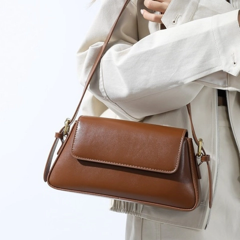 Borsa Da Spalla Minimalista In Pelle PU Borsa Sottobraccio Vintage Colore Solido Patta Baguette Borsa A Mano Per Donna