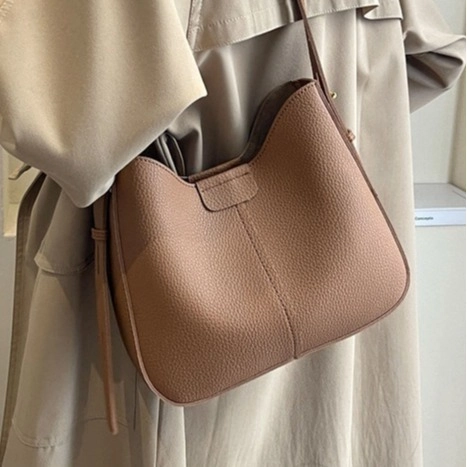 Vintage Women Shoulder Bag Large Capacity Lychee Pattern PU Leather Commute Hobo Tote With Adjustable Strap