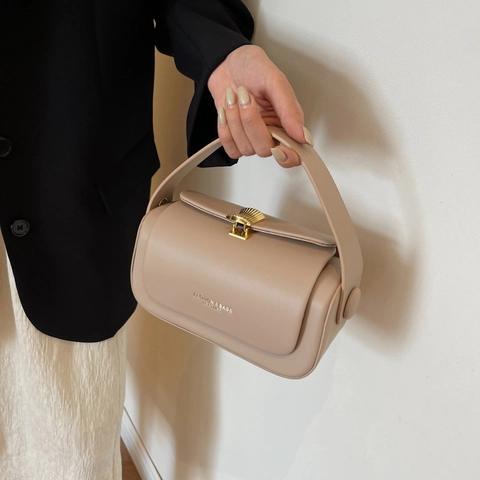 Elegante Borsa A Tracolla In Pelle PU Da Donna Con Chiusura A Conchiglia Dorata Manico Fisso E Tracolla Regolabile