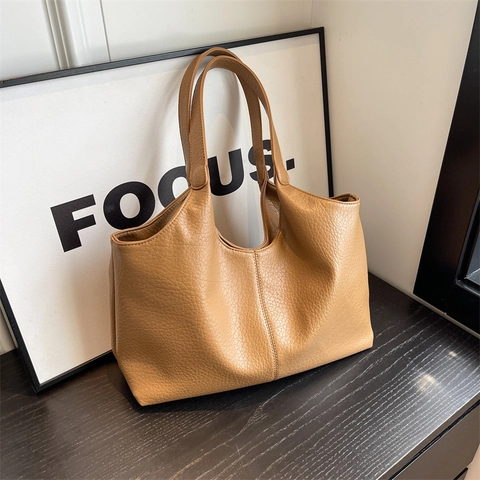 Borsa Tote Grande Capacità Donna Motivo Lychee Pelle PU Minimalista Borsa A Spalla Morbida Moda Pendolari