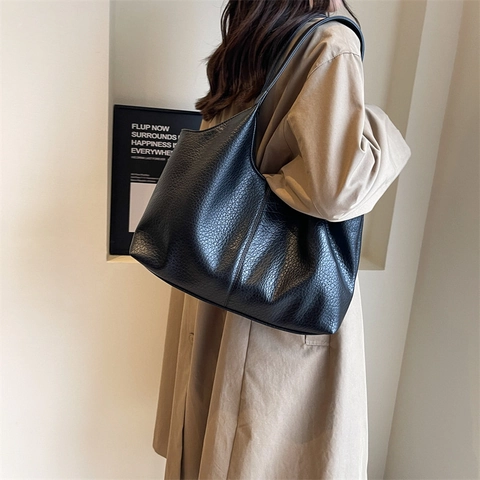 Borsa Tote Grande Capacità Donna Motivo Lychee Pelle PU Minimalista Borsa A Spalla Morbida Moda Pendolari