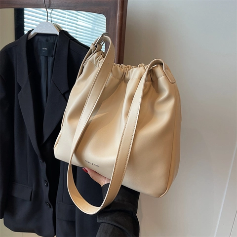 Borsa A Spalla Sottobraccio Minimalista In Morbida Pelle PU Con Coulisse Per Donna Grande Capacità Versatile Borsa A Secchiello