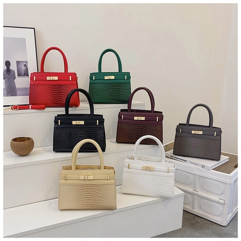 Damen Handtasche PU Leder Krokodilmuster Tragegriff Schultertasche Umhängetasche Retro Büro Dame Vielseitiger Eleganter Stil