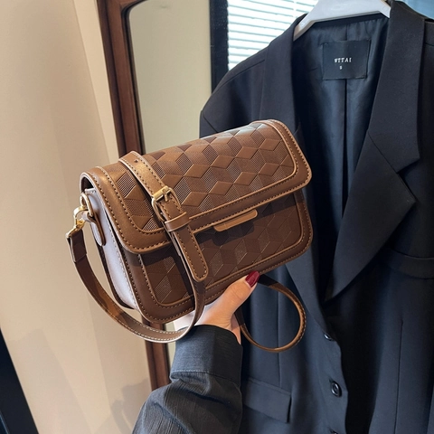 Borsa a Tracolla Donna Pelle PU Goffratura Geometrica 3D Piccola Borsa Quadrata Tracolla Regolabile Fibbia Magnetica