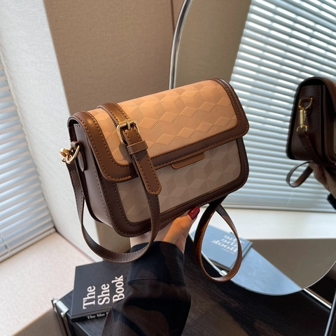 Borsa a Tracolla Donna Pelle PU Goffratura Geometrica 3D Piccola Borsa Quadrata Tracolla Regolabile Fibbia Magnetica