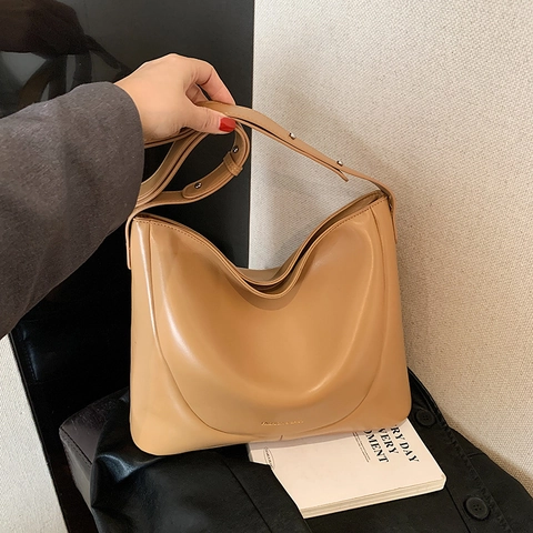 Bolso De Hombro Para Mujer Gran Capacidad Minimalista De Cuero PU Tote Hobo Correa Ajustable Color Sólido Oficina Diario