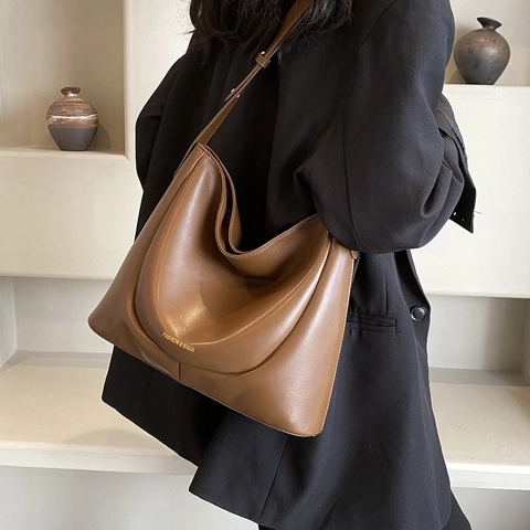 Bolso De Hombro Para Mujer Gran Capacidad Minimalista De Cuero PU Tote Hobo Correa Ajustable Color Sólido Oficina Diario