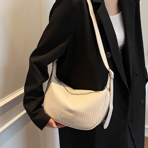 Bolso De Hombro Plisado Para Mujer Media Luna Hobo Satchel Cuero PU Textura Arrugada Color Sólido Bolso De Mano Versátil