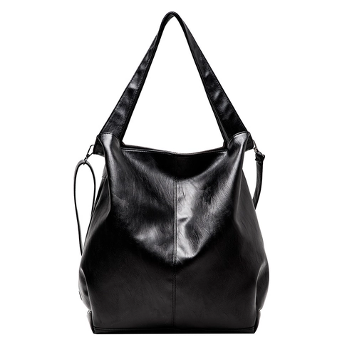 Women Large Capacity Tote Bag Retro PU Leather Shoulder Bag Solid Color Stitching Soft Crossbody Handbag