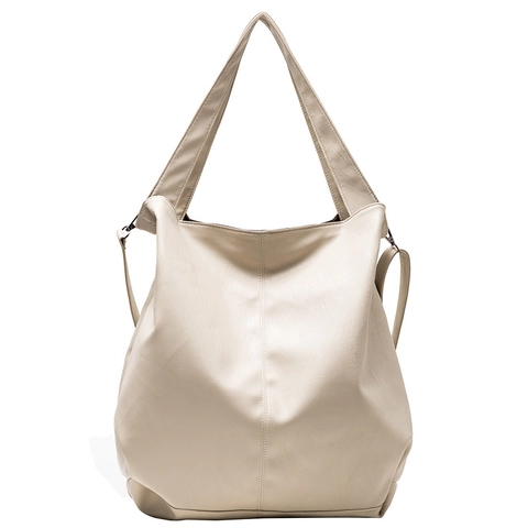 Women Large Capacity Tote Bag Retro PU Leather Shoulder Bag Solid Color Stitching Soft Crossbody Handbag