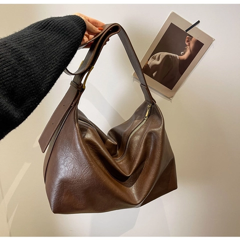 Dames PU Leer Crossbody Tas Grote Capaciteit Hobo Schoudertas Minimalistisch Effen Kleur Woon-werkverkeer Tote Handtas Gouden Gesp