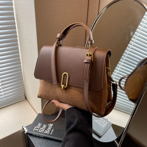 Borsa A Spalla Vintage Da Donna Pelle PU Camoscio Patchwork Borsa A Mano Grande Capacità Retro Borsa A Tracolla Elegante Quotidiano