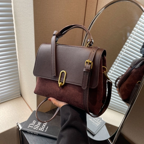 Borsa A Spalla Vintage Da Donna Pelle PU Camoscio Patchwork Borsa A Mano Grande Capacità Retro Borsa A Tracolla Elegante Quotidiano