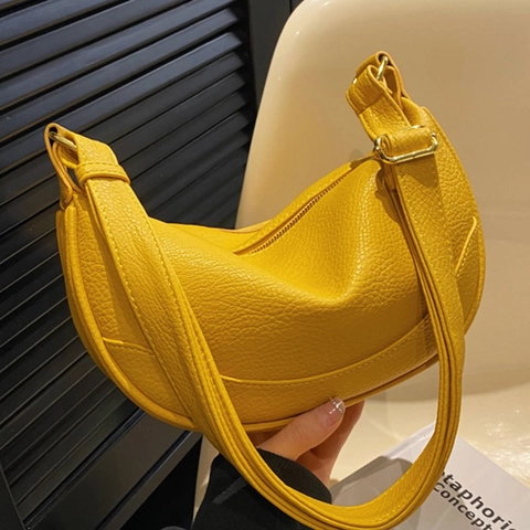 Bolso Hobo Media Luna Para Mujer Textura Lychee Cuero PU Correa Ajustable Bolso De Hombro Cruzado Moda Simple