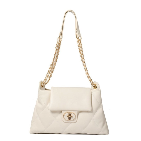 Borsa A Tracolla Donna Pelle PU Trapuntata Rombo Catena Metallo Chiusura Rotante Chic Elegante Pendolare